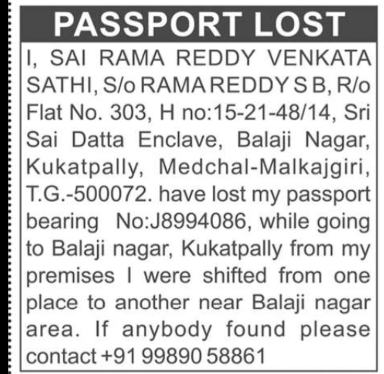 Lost Passport Notice