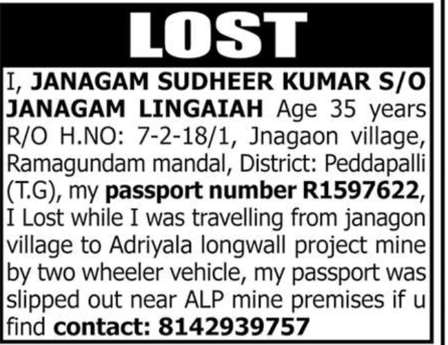 Lost Passport Notice