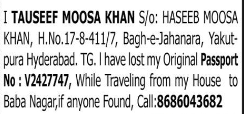 LOST PASSPORT NOTICE