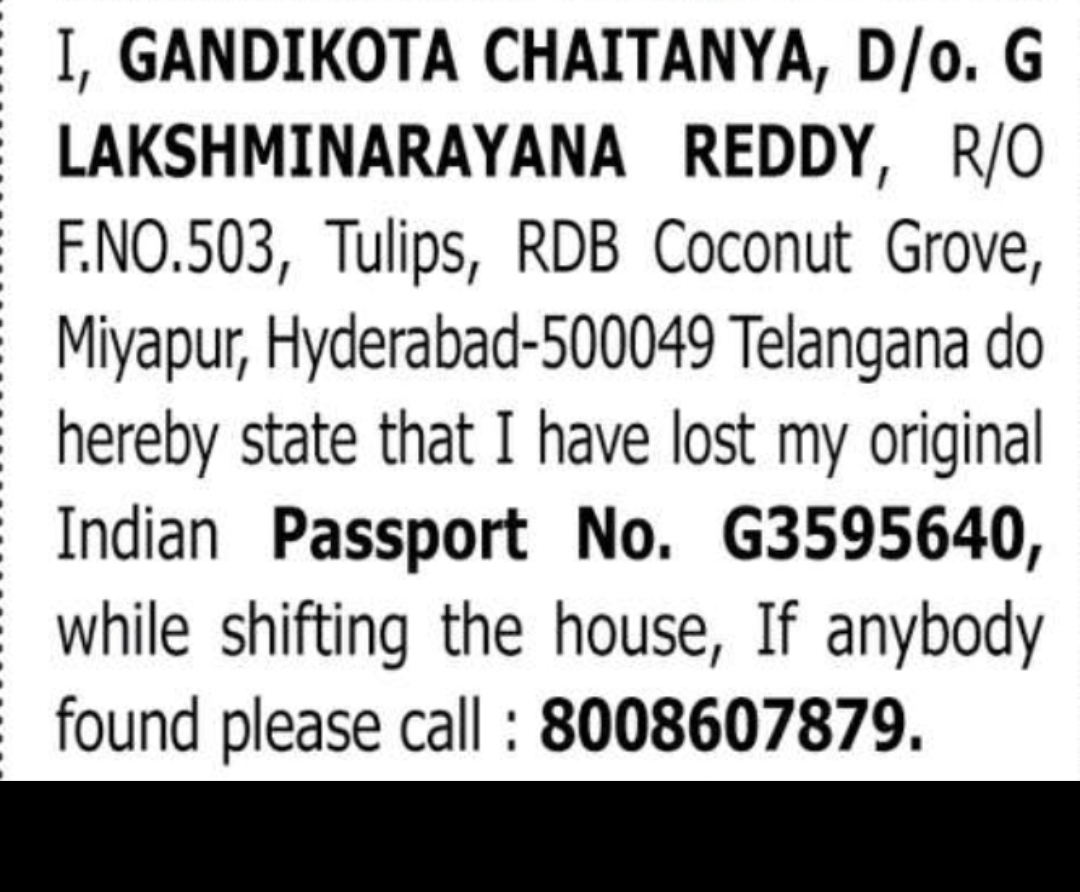 Lost Passport Notice