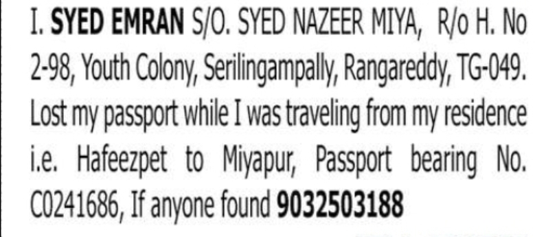 LOST PASSPORT NOTICE