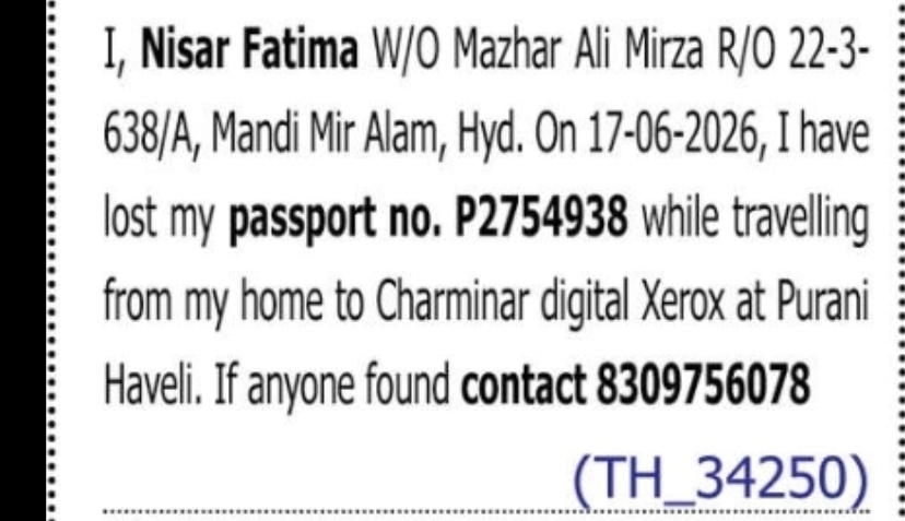 Lost Passport Notice