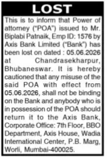 Lost Power of Attorney Notice