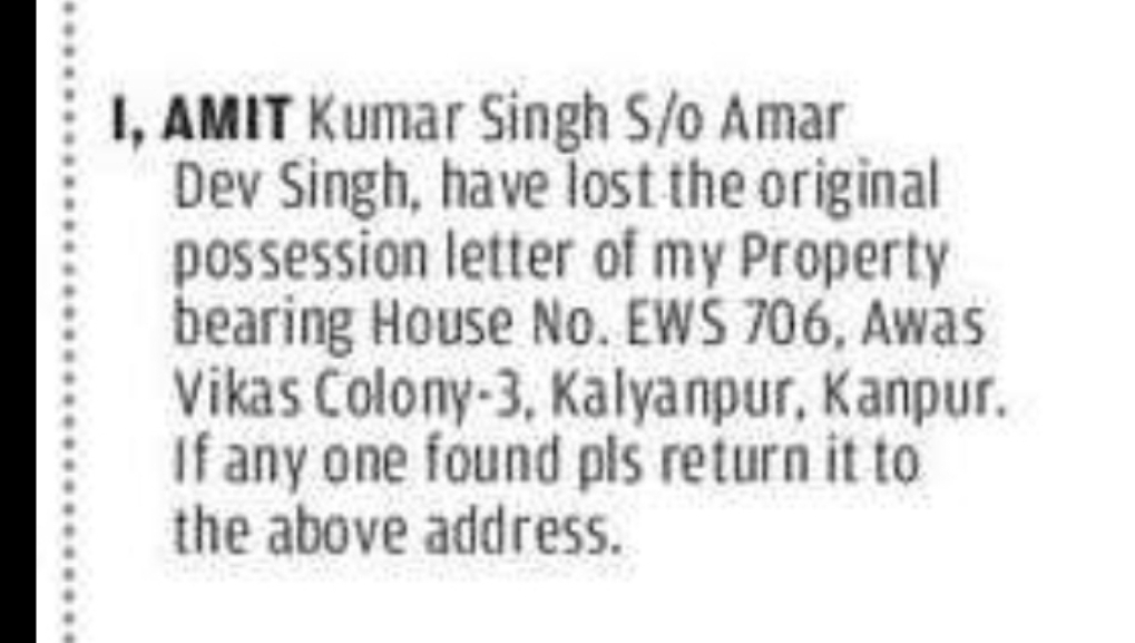 Lost Property Document Notice