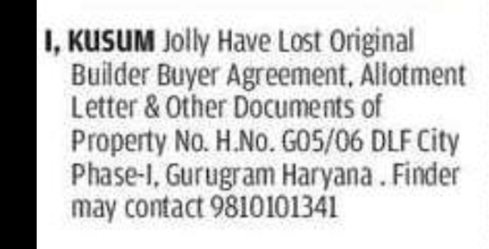 Lost Property Documents Notice