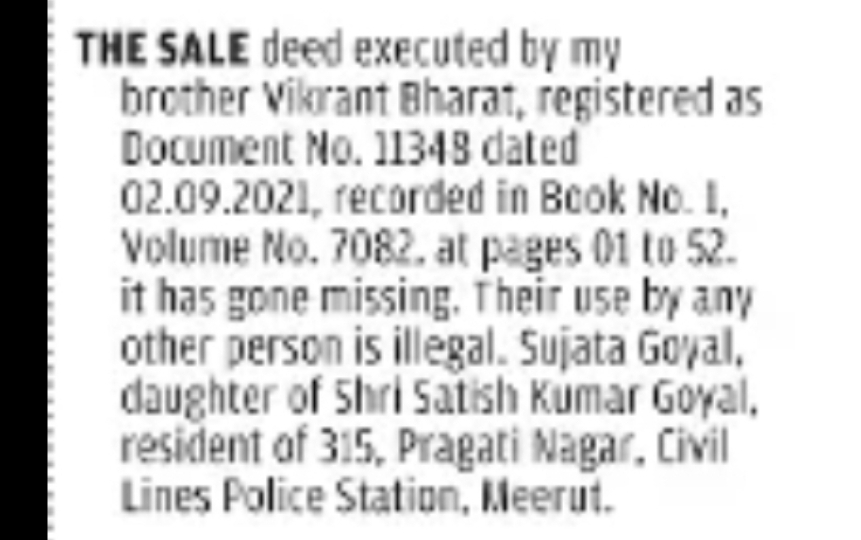 Lost Property Sale Deed Notice