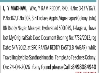 Lost Sale Deed Document – Hyderabad