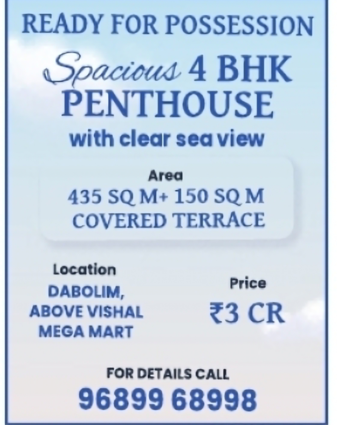 Luxury 4 BHK Penthouse for Sale in Dabolim