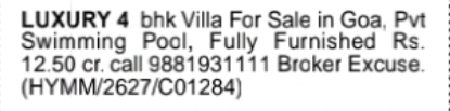 Luxury Villa for Sale in Goa with Private Swimming Pool