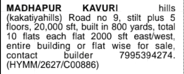 Madhapur – Entire Apartment Building / Flats for Sale