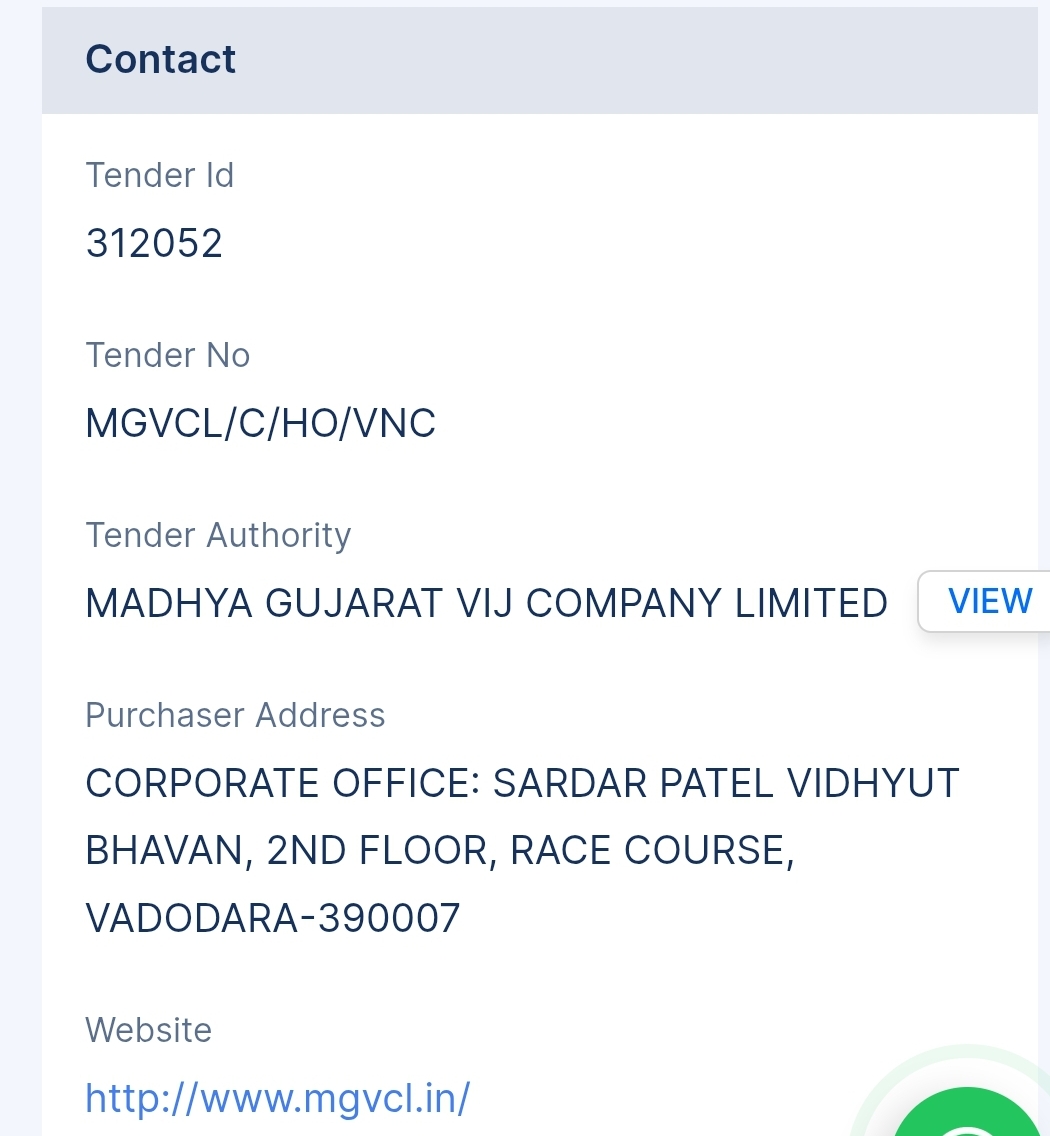Madhya Gujarat Vij Company Limited - MGVCL Tender - Gujarat Tender