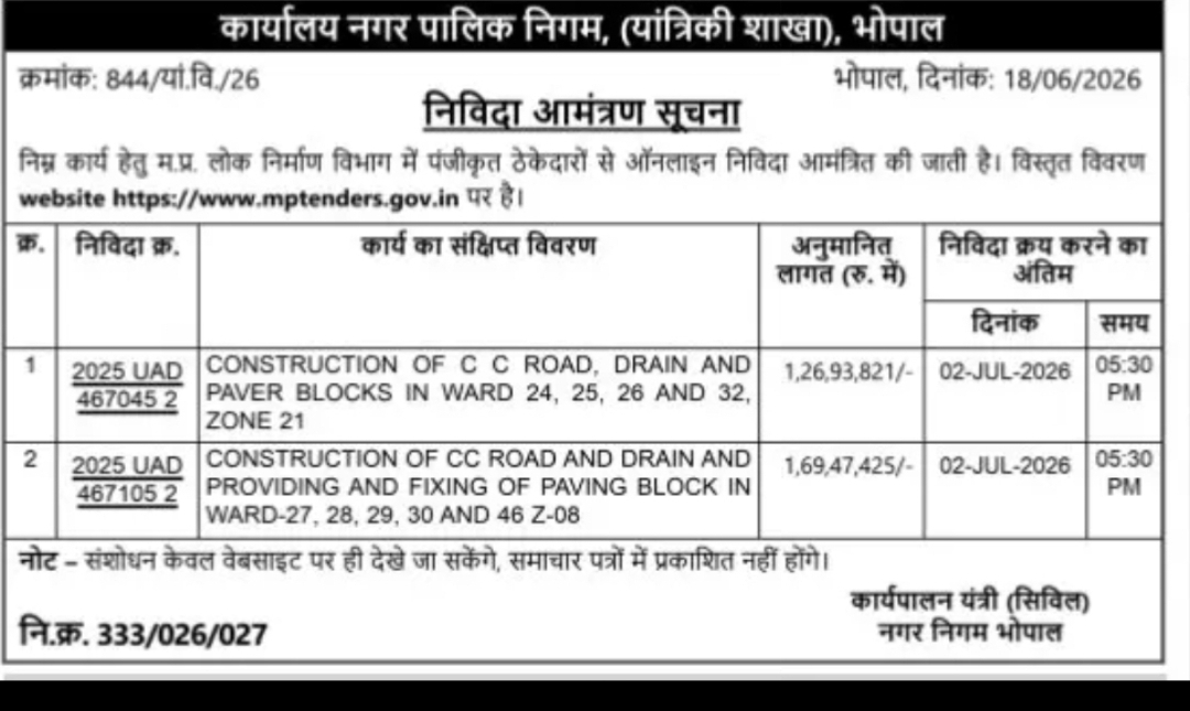 Madhya Pradesh UAD Tender Notice