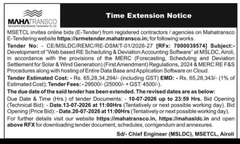MAHATRANSCO – Time Extension Notice