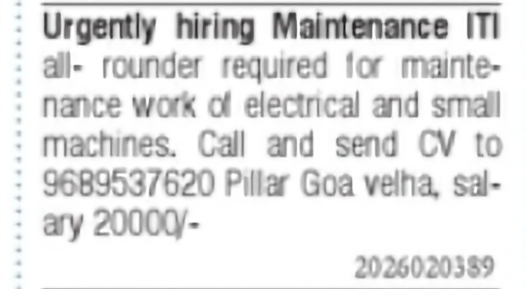 Maintenance ITI All-Rounder – Goa Velha