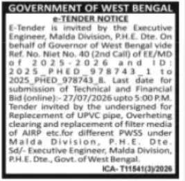 Malda Division PHE – Pipe Replacement & Filter Media Work