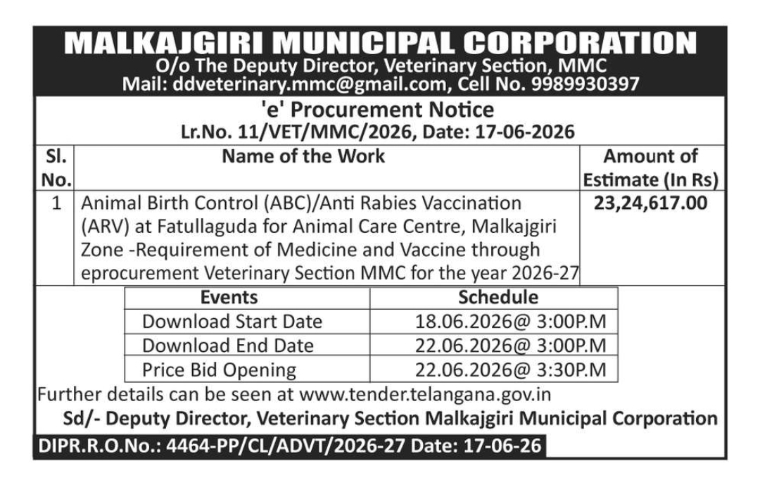 Malkajgiri Municipal Corporation – e-Procurement Notice