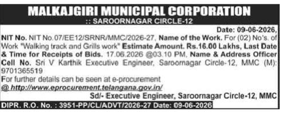 Malkajgiri Municipal Corporation – Tender Notice