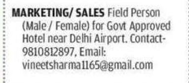 🏨 Marketing / Sales Executive – Hotel Industry