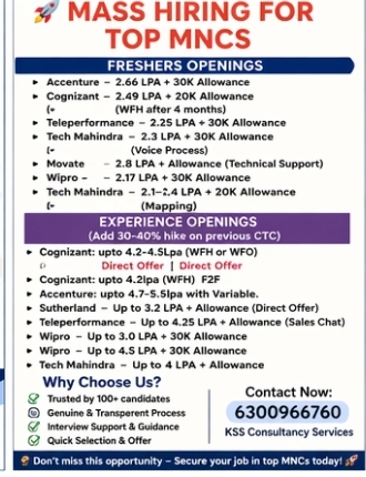 🚀 Mass Hiring for Top MNCs | Freshers & Experienced Candidates 🚀
