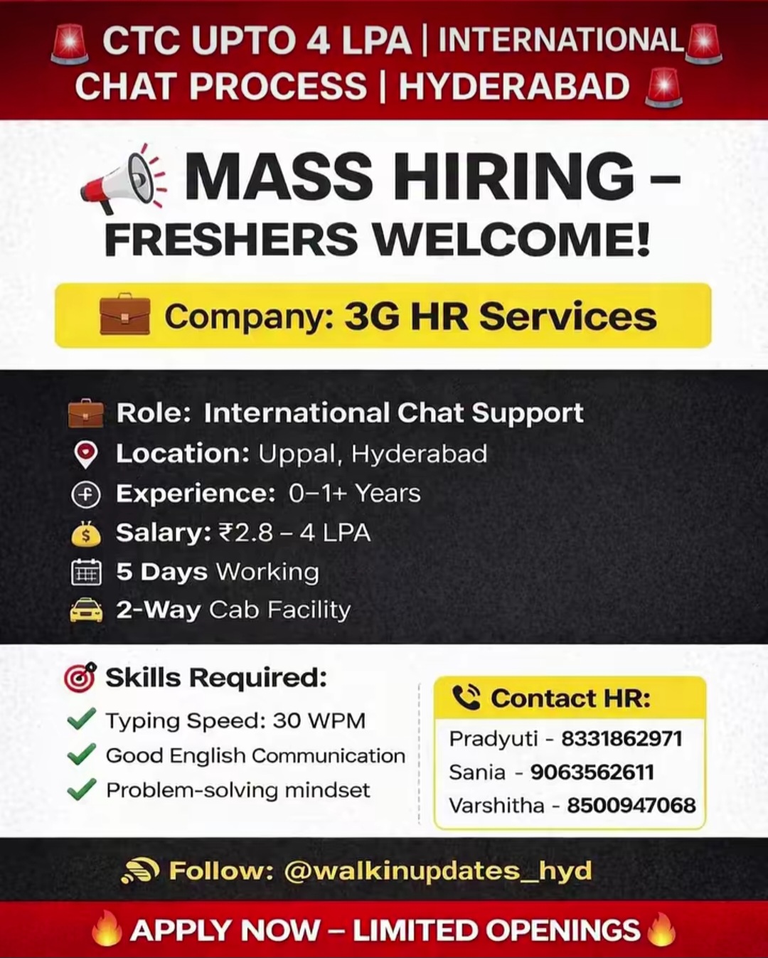 📢 Mass Hiring – International Chat Process | Hyderabad
