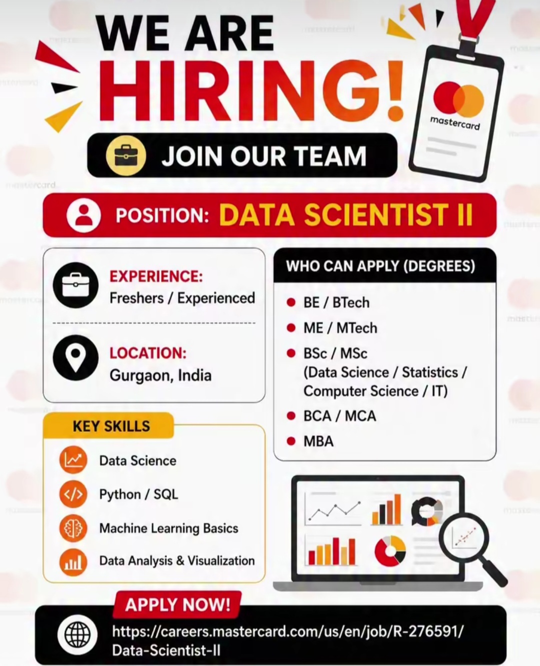 Mastercard is hiring for the position of Data Scientist II in Gurgaon, India.