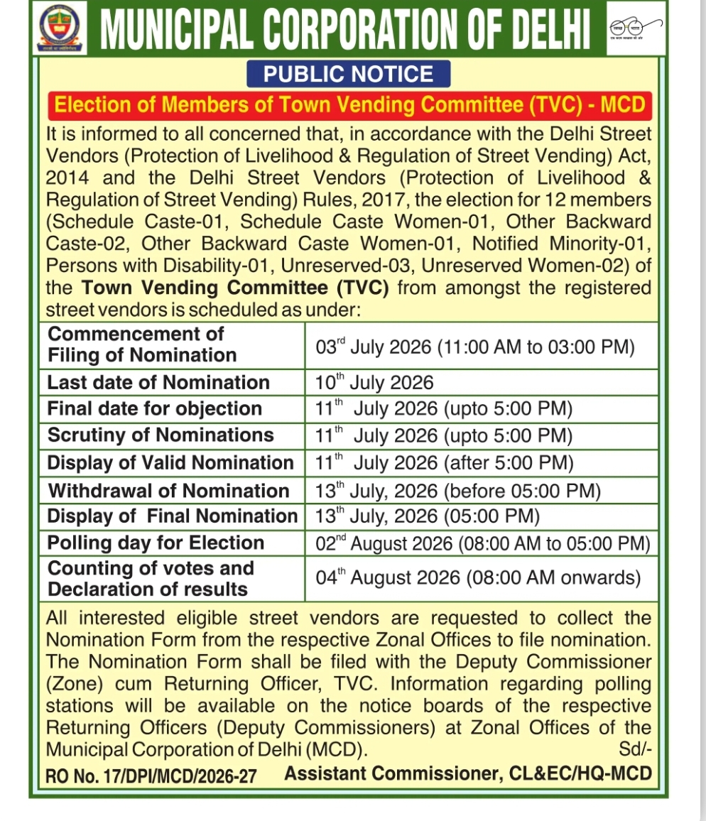 MCD Public Notice – Election of Members of Town Vending Committee (TVC) 2026
