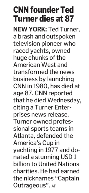 Media visionary and CNN founder Ted Turner has passed away at the age of 87.