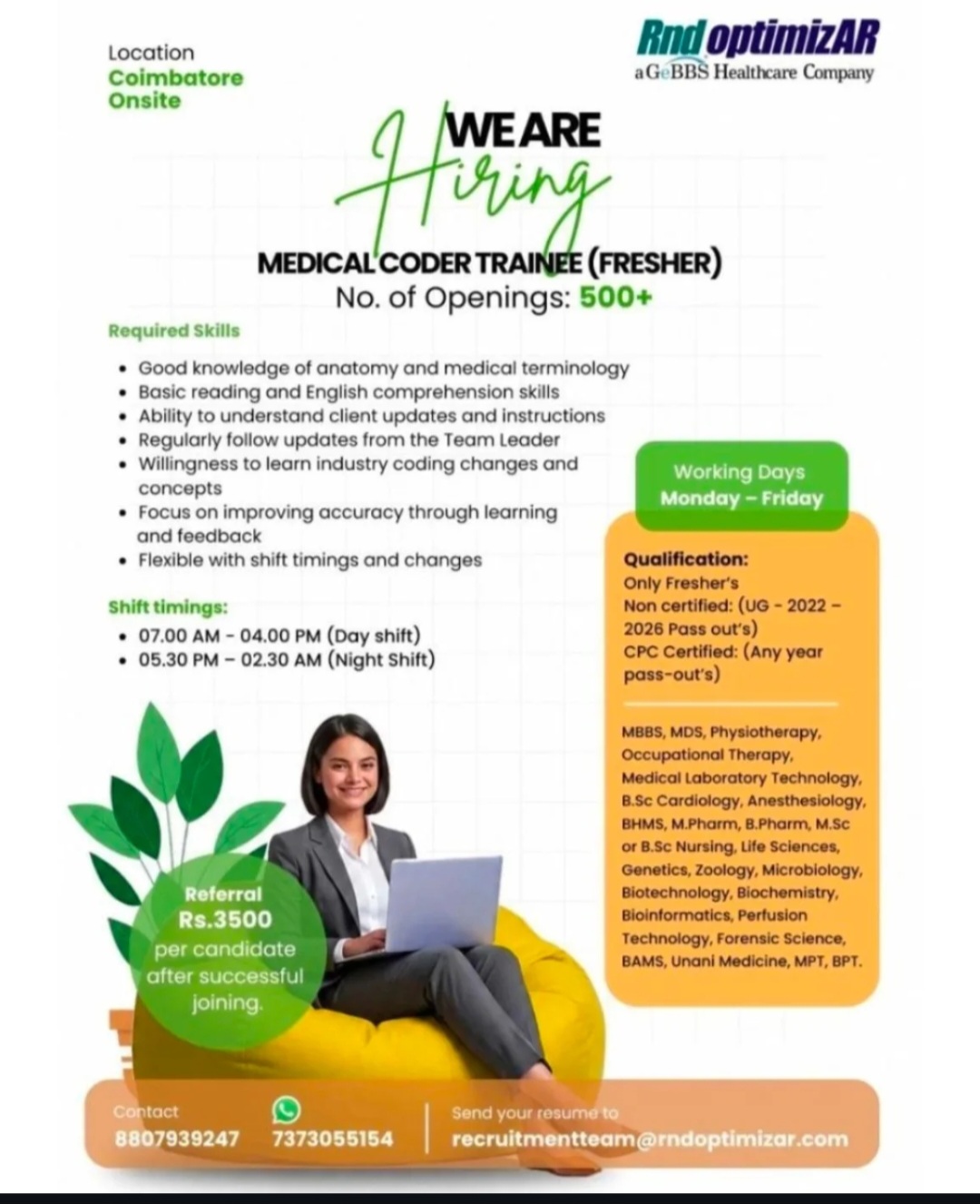 Medical Coder Trainee (Fresher) Hiring – Coimbatore (Onsite)