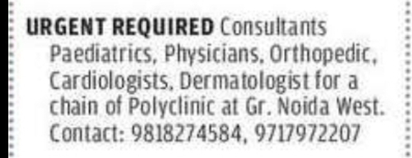 Medical Specialists Required for Polyclinic Chain