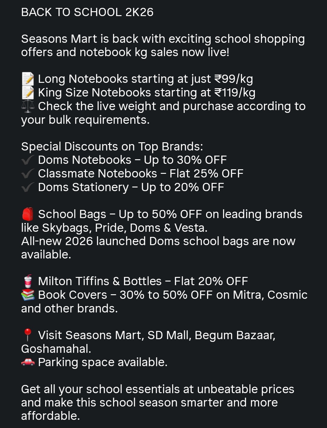 Mega School Shopping Offers at Seasons Mart