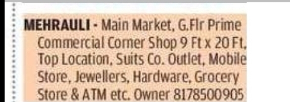 Mehrauli Main Market Commercial Shop for Rent