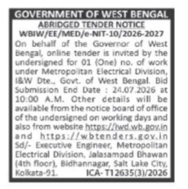 Metropolitan Electrical Division e-Tender – West Bengal