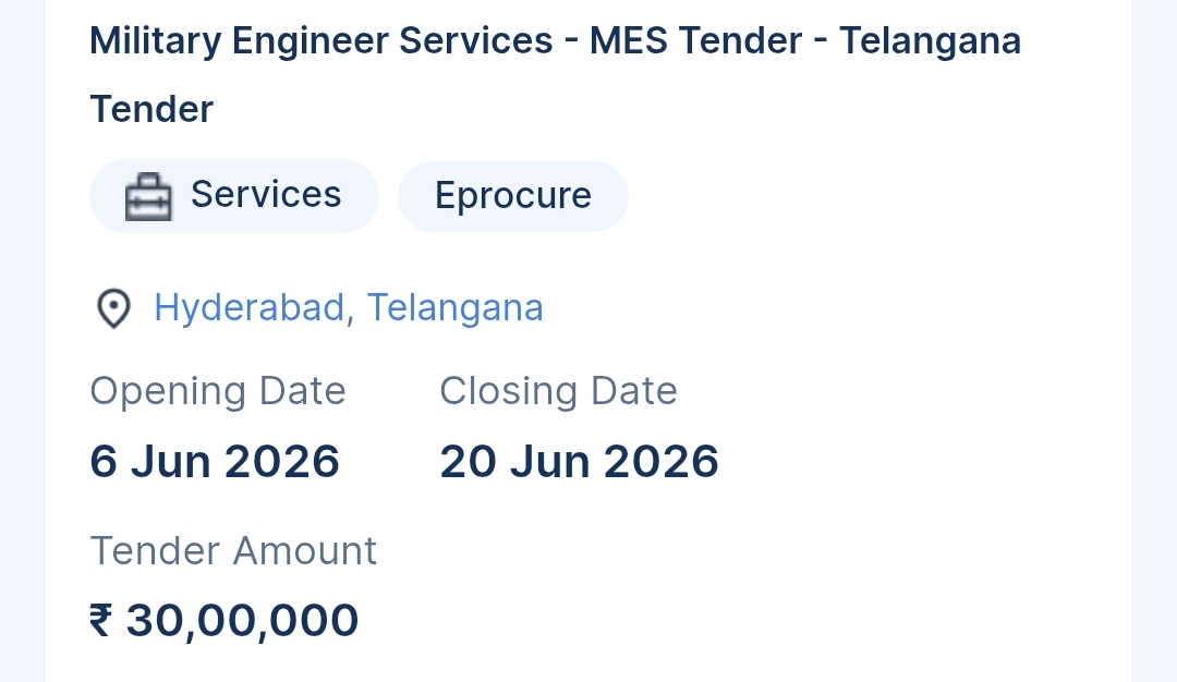 Military Engineer Services - MES Tender - Telangana Tender