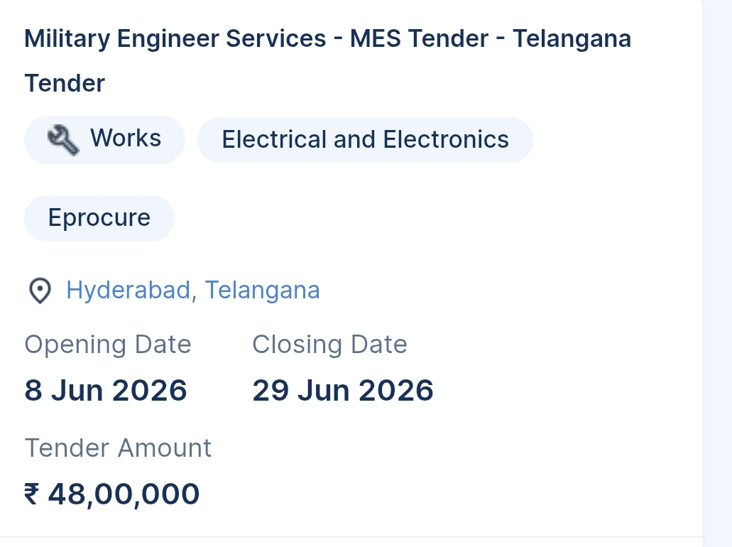 Military Engineer Services - MES Tender - Telangana Tender