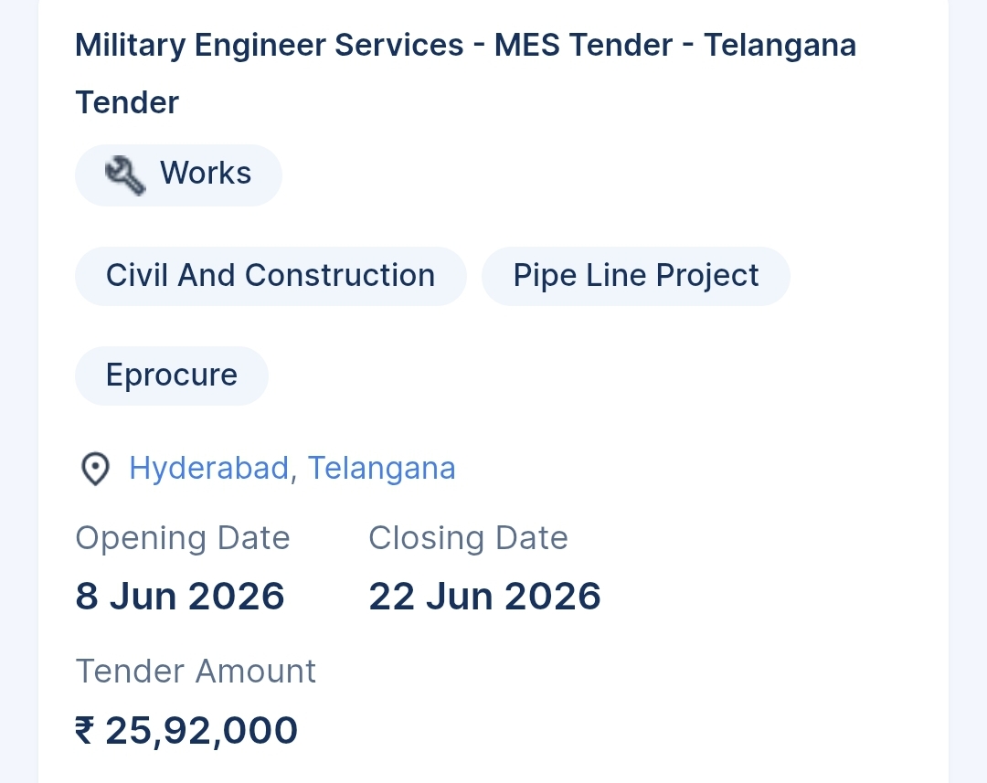 Military Engineer Services - MES Tender - Telangana Tender