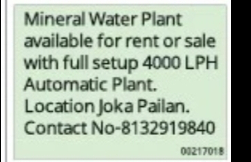 Mineral Water Plant for Rent/Sale (Joka, Pailan)