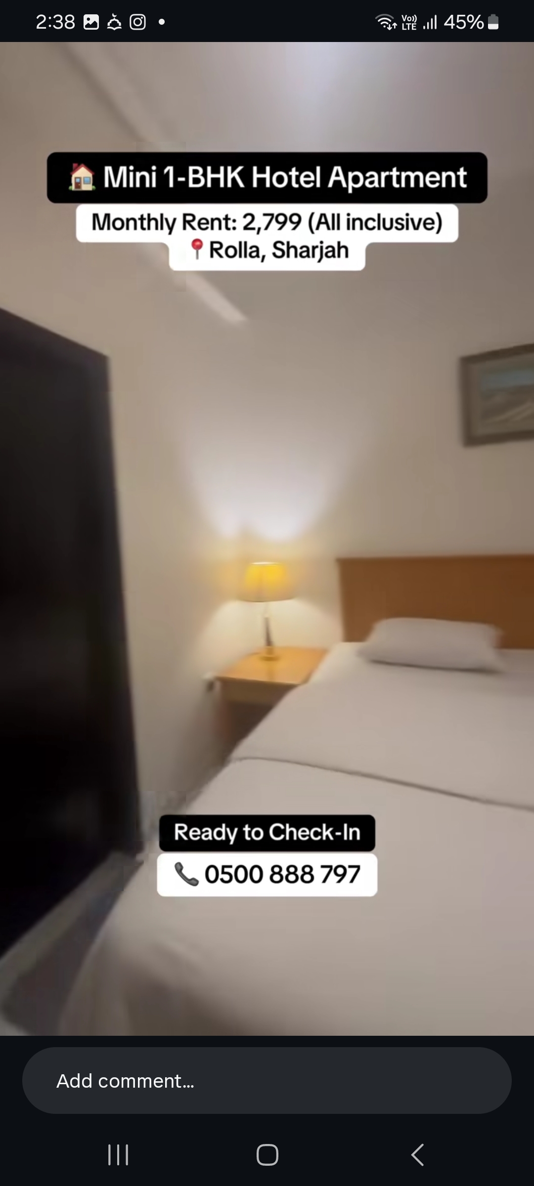 Mini 1BHK Hotel Apartment – Rolla, Sharjah