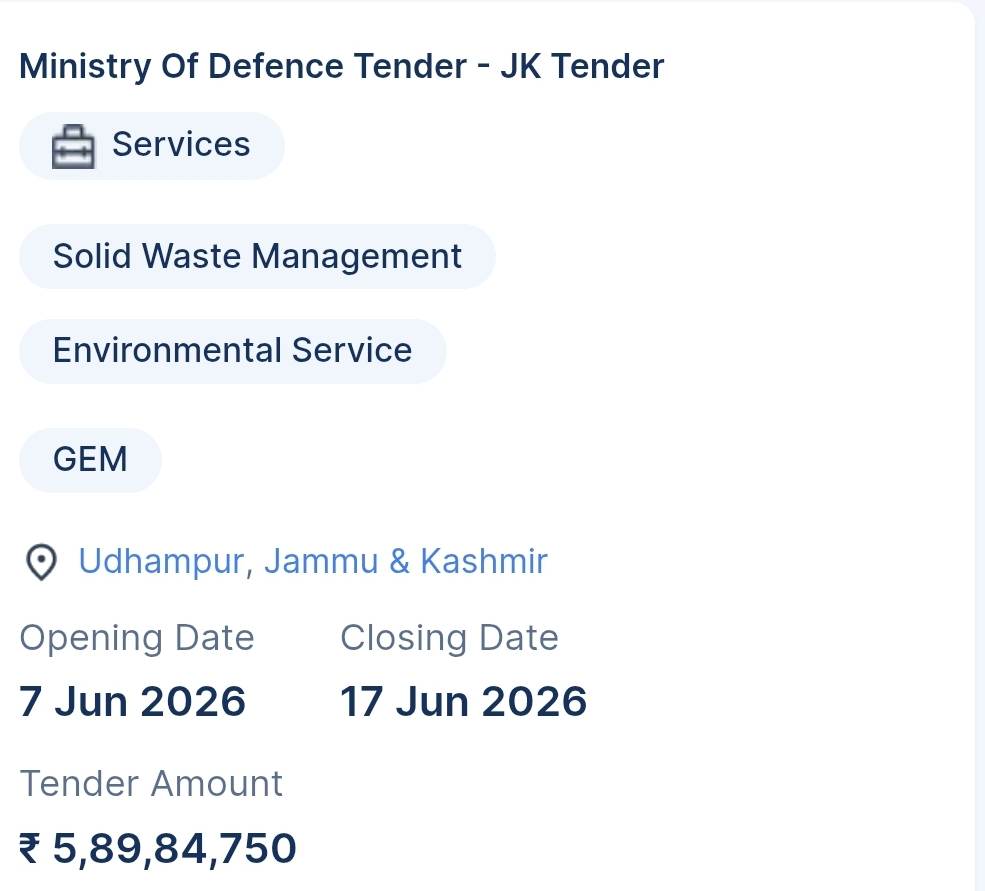 Ministry Of Defence Tender - JK Tender