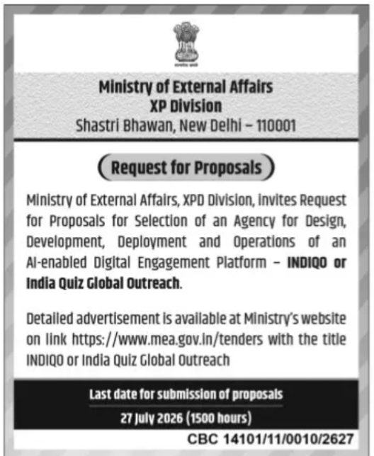 Ministry of External Affairs RFP – INDIQO Digital Engagement Platform