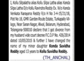 Minor Daughter Name Change Notice- Kollu Suvidha Reddy