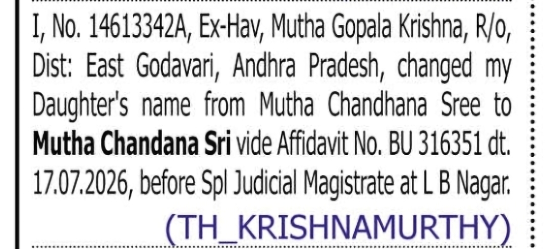 Minor Name Change: Mutha Chandhana Sree to Mutha Chandana Sri