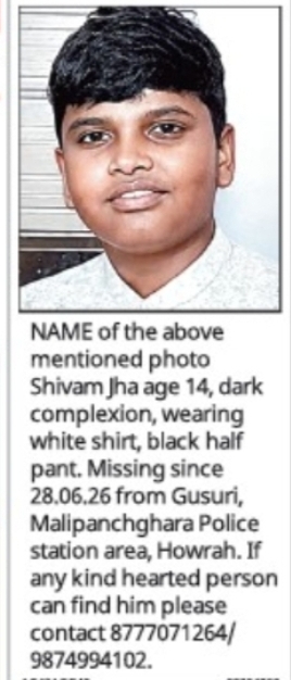 Missing Boy Notice – Howrah