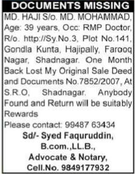 MISSING DOCUMENTS NOTICE