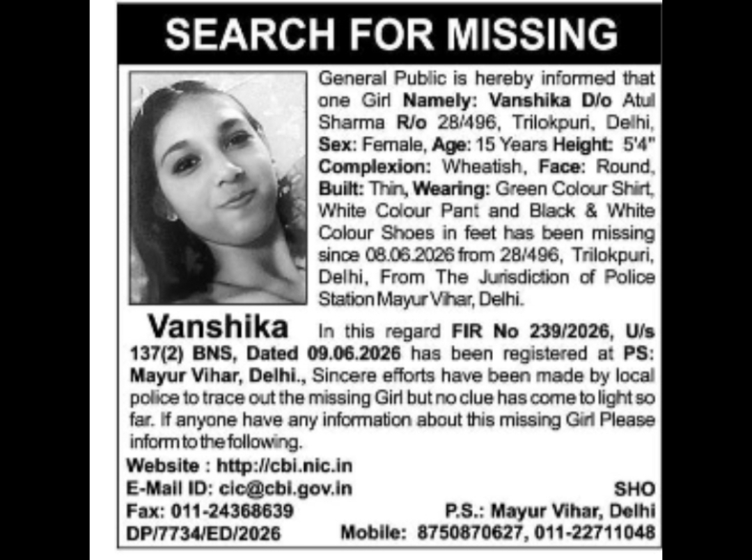 Missing Girl – Vanshika (Delhi)