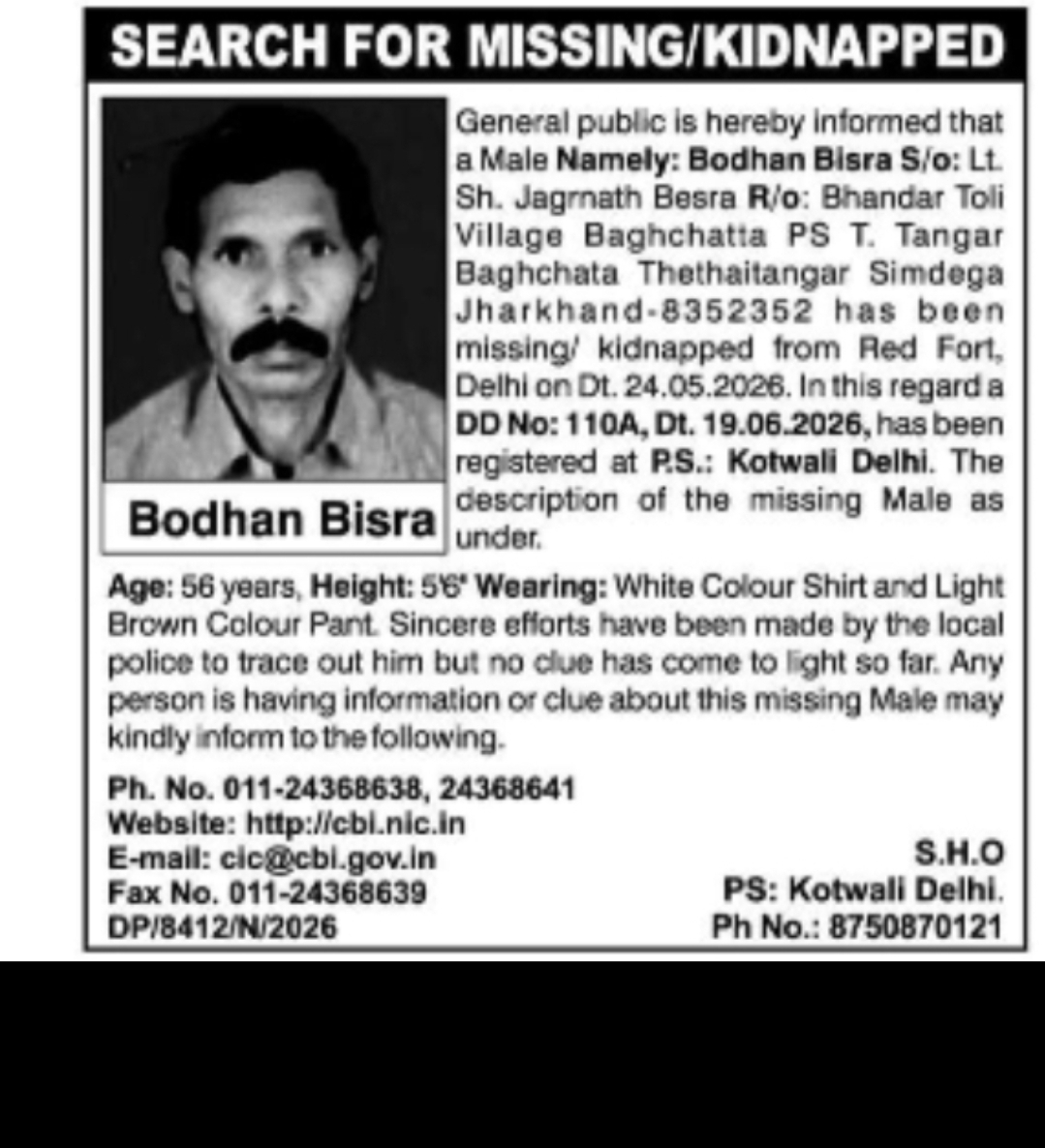 MISSING PERSON NOTICE