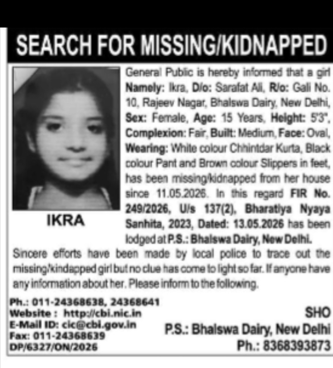 MISSING/KIDNAPPED ALERT