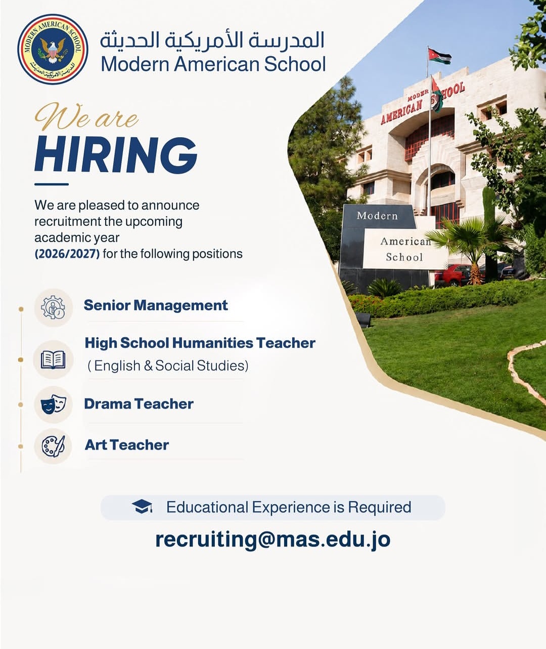 MODERN AMERICAN SCHOOL – HIRING 2026/2027 ACADEMIC YEAR