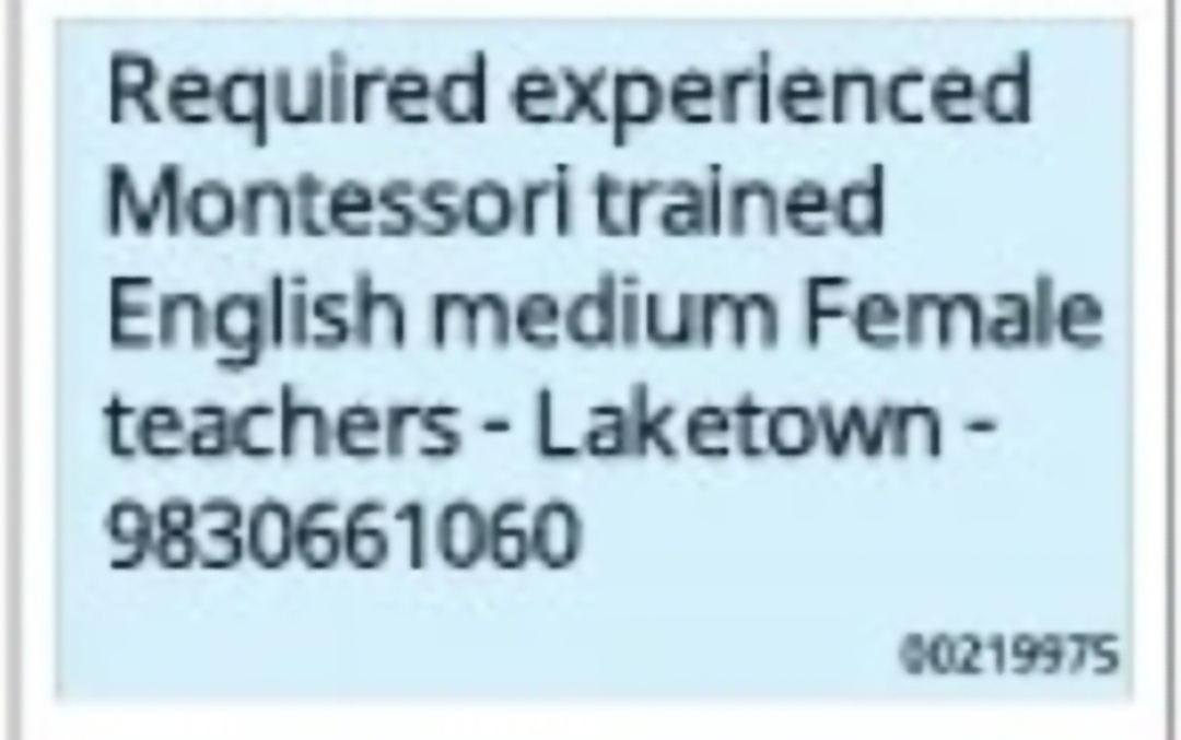 Montessori Teachers Required – Laketown, Kolkata