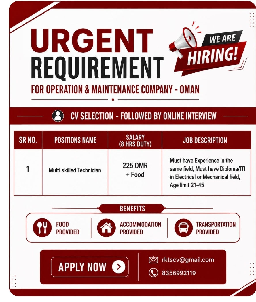 Multi Skilled Technician - Urgent Requirement