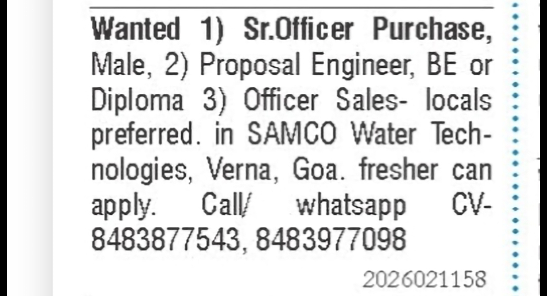 Multiple Engineering & Sales Vacancies – SAMCO Water Technologies